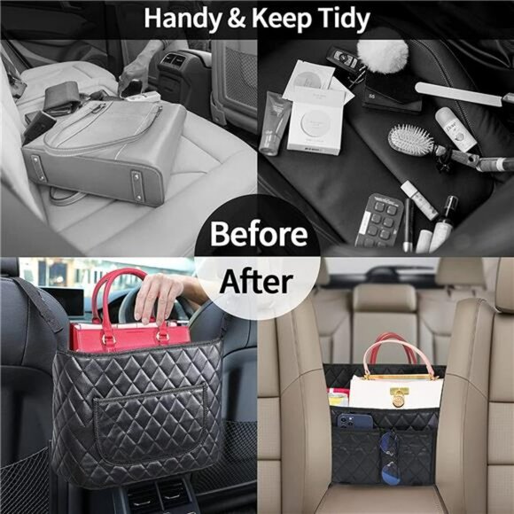 Purse Holder for Car Net Pocket Handbag Holder, (Leather Black) - Picture 7 of 14